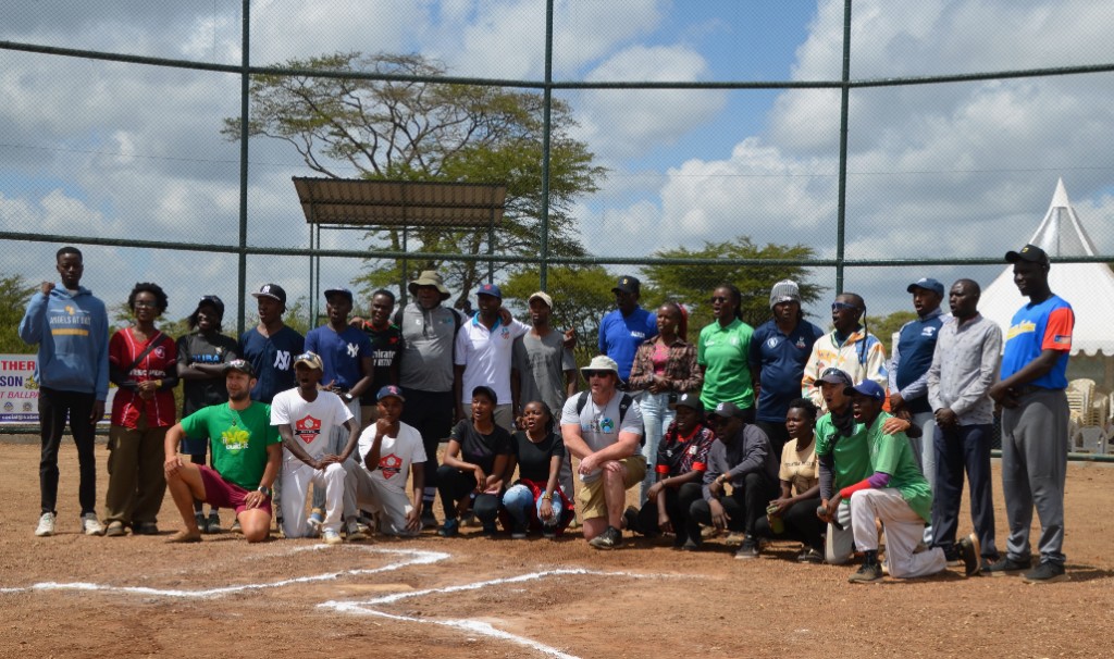 Play Global training participants on baseball field